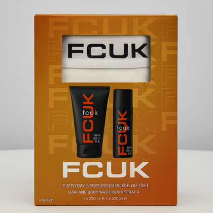 FCUK Everyday Necessities Gift Set – Boxers, Body Spray & Hair + Body Wash