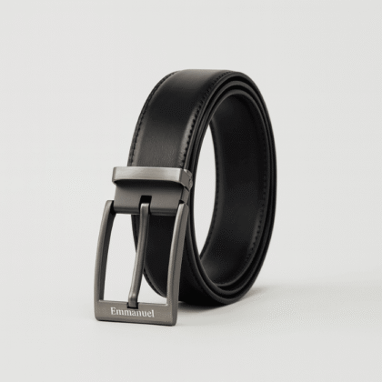 Black Leather Belt with Personalized Engraving