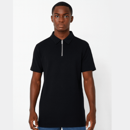 BoohooMAN Black Half-Zip Polo Shirt