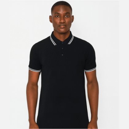 BoohooMAN Black Polo Shirt with White Tipping