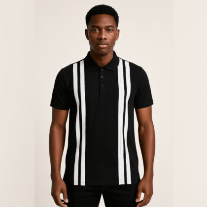 BoohooMAN Black & White Vertical Stripe Polo Shirt