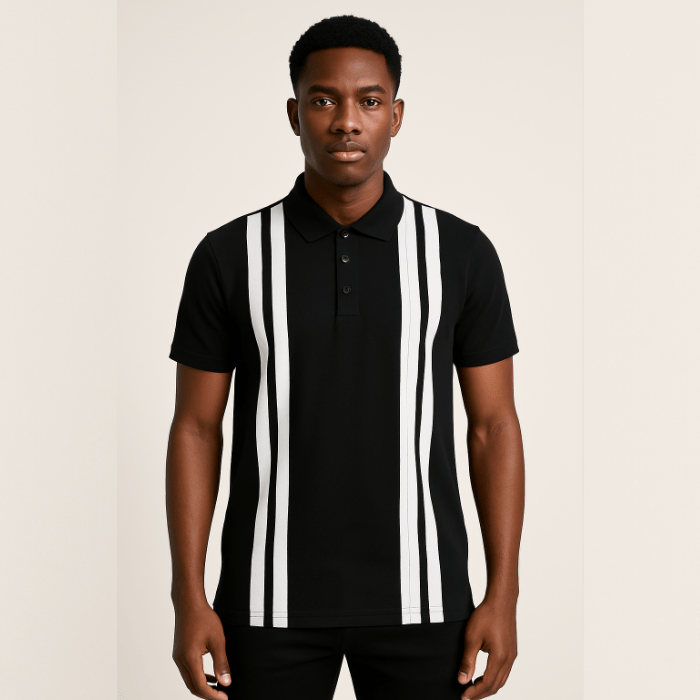 BoohooMAN Black & White Vertical Stripe Polo Shirt