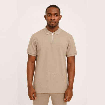 BoohooMAN Beige Half-Zip Polo Shirt