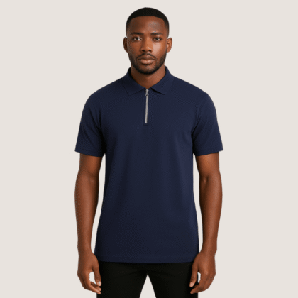 BoohooMAN Navy Half-Zip Polo Shirt