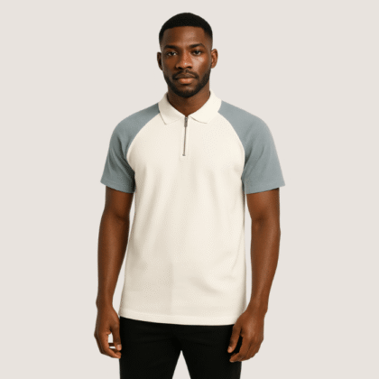 BoohooMAN White & Grey Half-Zip Polo Shirt