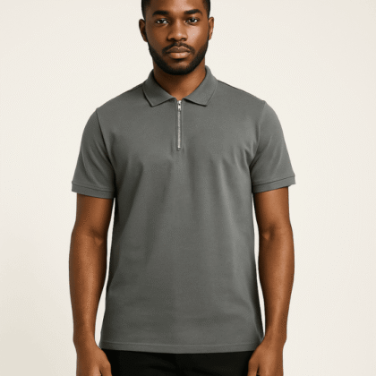BoohooMAN Grey Half-Zip Polo Shirt