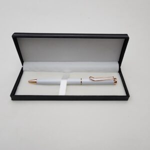 Luxury White Executive Pen with Rose Gold Accents
