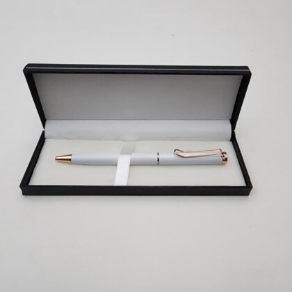 Luxury White Executive Pen with Rose Gold Accents