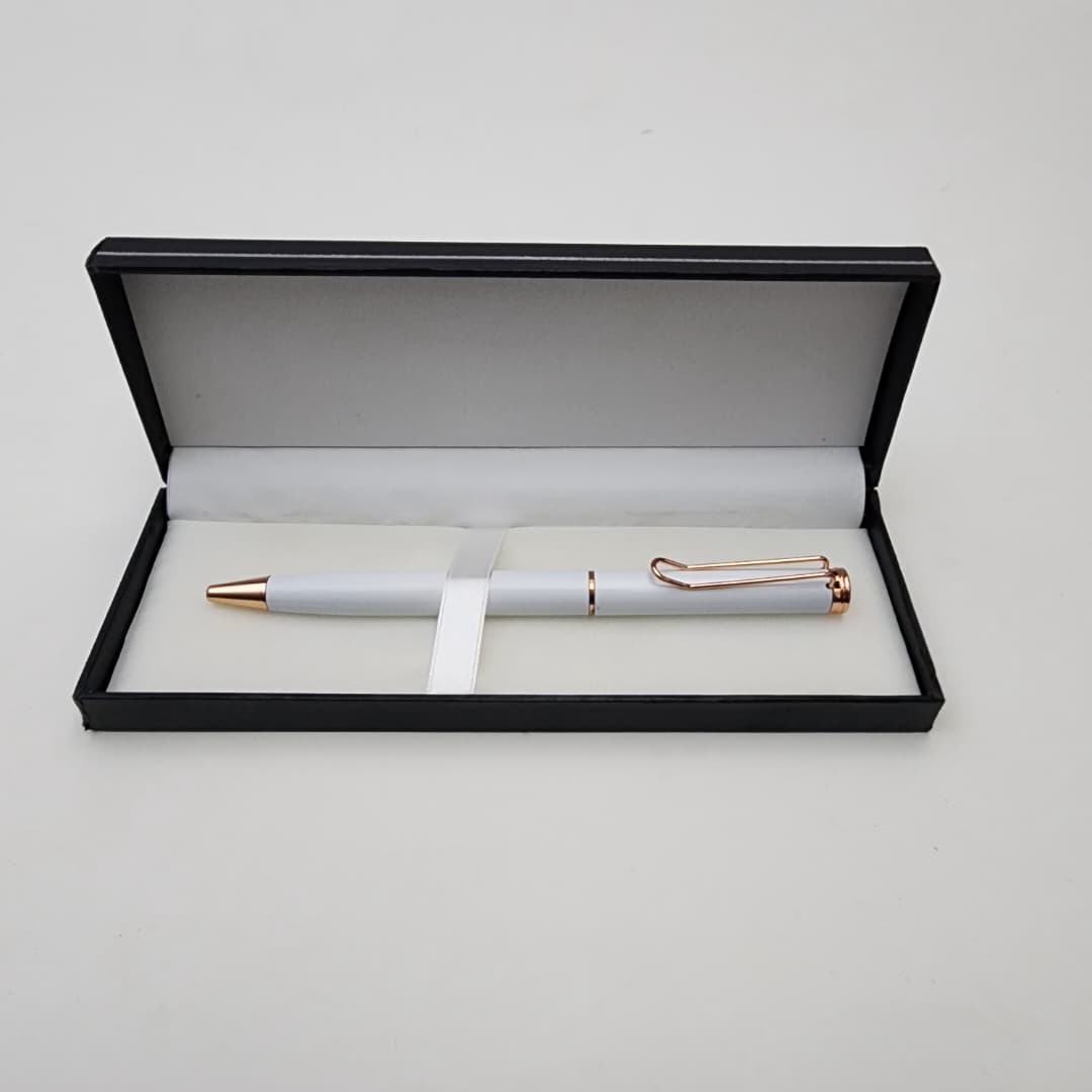 Luxury White Executive Pen with Rose Gold Accents